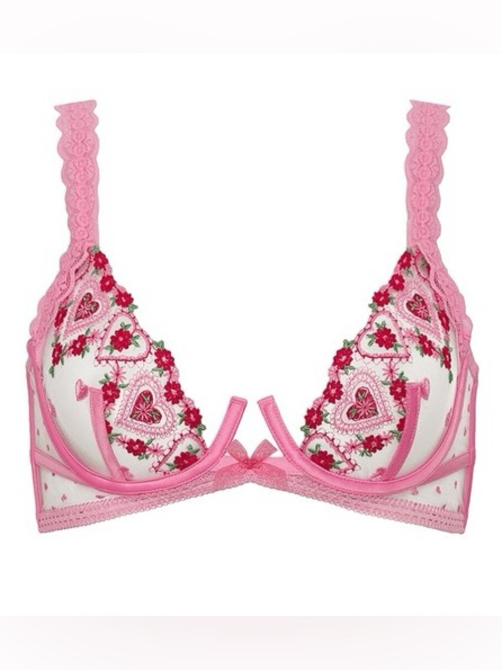 For Love And Lemons Whimsical Garden Hearts Embroidered Underwire Bra Size 32C